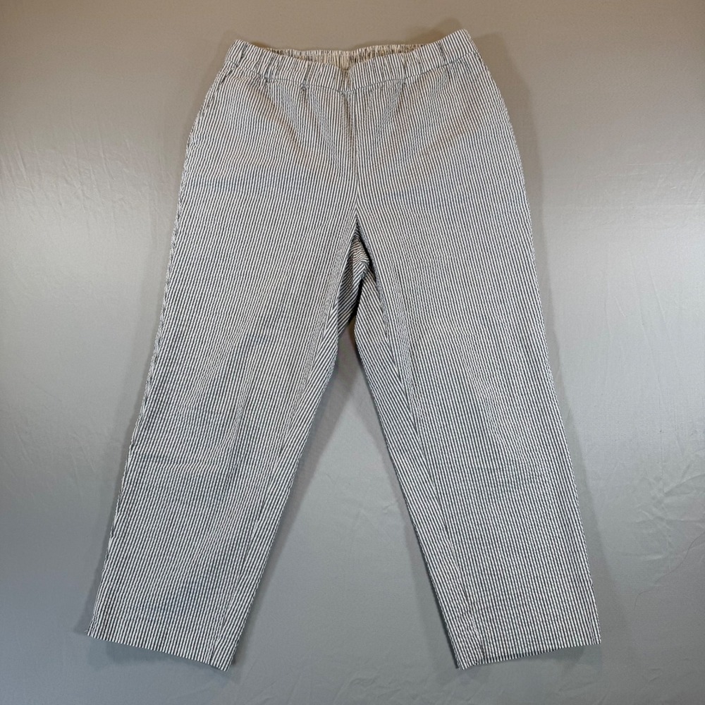 Susan Graver Blue White Striped Seersucker Pull On Pants‎ 6P Petite A508755